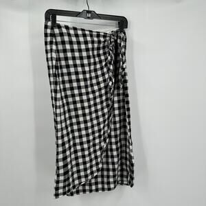 Madewell Womens Wrap Midi Skirt Size 6 Black White Gingham Check Linen Blend